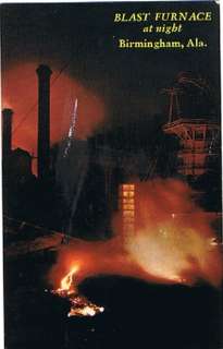 Postcard 936324 Birmingham AL Blast Furnace at Night Steel Mills 