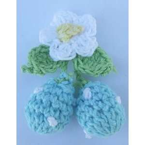  25pc Blue Cherries with White Flower and Leave Crochet 