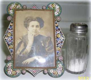   Victorian Italian Micro Mosaic Brass Picture Frame w/ Mourning Photo