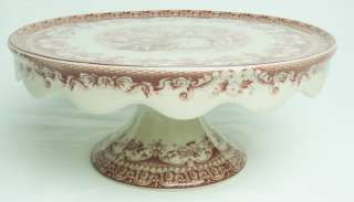 Red Transferware Victorian Lovers Cake Stand 10 inch  