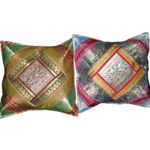  2 Ethnic Vintage Silk Sari Shabby Chic Cushion Covers Toss 