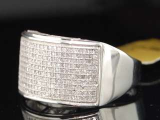 MENS 10K WHITE GOLD PAVE DIAMOND WIDE FACE PINKY RING  