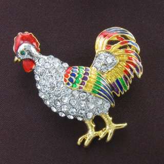 Chicken Rooster Hen Farm Animal Color Stone Crystal Costume Brooch Pin 