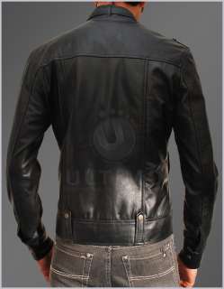 Slim Fit Button Pocket Mens Rider Black Bomber Genuine Leather Jacket 