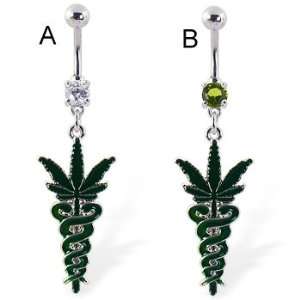   with dangling medical snakes and pot leaf, light green   B Jewelry