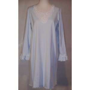 Caroline Lace Cotton Knit Short Nightgown   Long Sleeve   Light Blue 