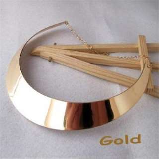 Womens Gold tone Curved Mirrored Metal Choker Collar Mottled Bib 