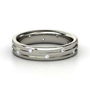  Slalom Band, Sterling Silver Ring with White Sapphire 