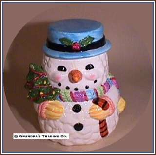 Snowman Cookie Jar Blue Hat SNOW Cute NEW in Box  