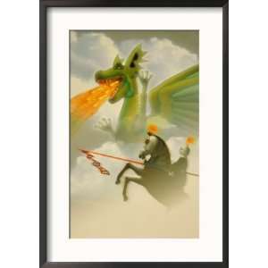  Businessman Knight Fighting Dragon Framed Photographic 