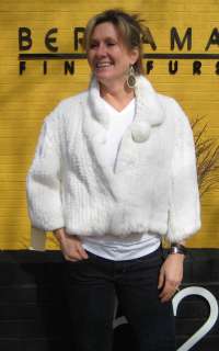 56057 New White Knit Rex Rabbit Fur Crop Jacket Coat L  