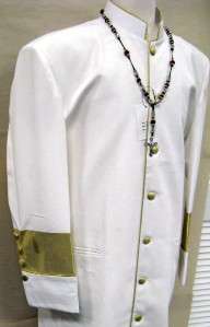 New Mens Clergy Preacher Pastor Cassock Robe White/Gold All Sizes 
