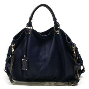  Enboni Leather Tote/Shoulder Bag   Blue 