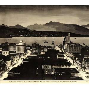 1938 Vancouver City Buildings British Columbia Canada   Original Print