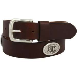   Aggies Brown Leather Brushed Metal Concho Belt