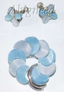   LISNER Blue Lucite Necklace Earrings Brooch PARURE SET RaRe!!  