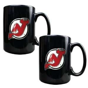  Sports NHL DEVILS 2pc Black Ceramic Mug Set   Primary Logo 