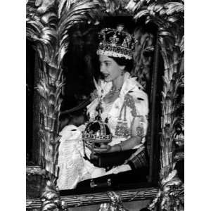  Queen Elizabeth II Riding Along in the Coronation Coach 