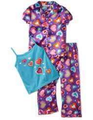 Komar Kids Girls 7 16 Charmeuse 3 Piece Purple Hearts Pyjama Set