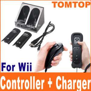 Black Nunchuck Controller + Charger Docking For Wii  