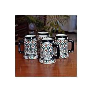  NOVICA Ceramic beer mugs, Barley Grains (set of 4 