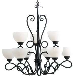   Two Tier Chandelier Has True Hand Forged Craftsmanship, Forged Black