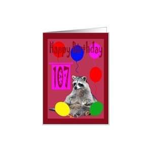  107th Birthday, Raccoon with balloons Card: Toys & Games