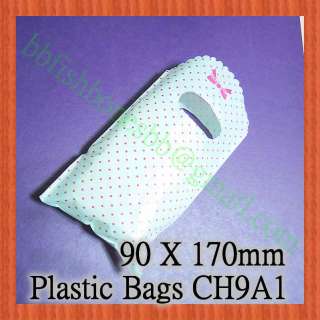 400Pcs Mini Plastic Gift Birthday Bags Pink Dot White 90 x 200mm 