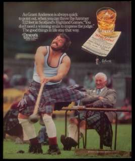 1986 Scotland Highland Games hammer throw photo Dewars Scotch whisky 
