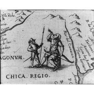   Patagonian Indian holding bow,arrow,engraved map,1603: Home & Kitchen