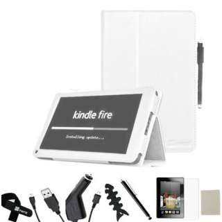 Kindle Fire Folio Leather Case/Screen Protector/Car Charger/USB Cable 