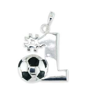    925 Sterling Silver Number # 1 Soccer Ball Necklace Jewelry