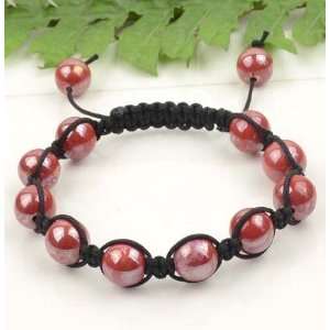 Scarlet Red Porcelain Beads Black Cord Macrame Beaded Shamballa Ball 