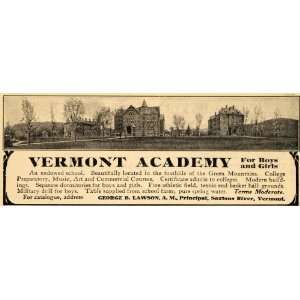  1909 Ad Vermont Academy Saxtons River George B Lawson 