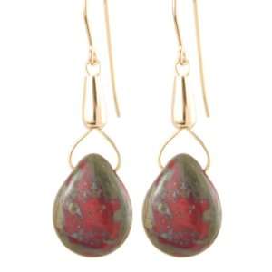  14 KT Gold Recklessly Red Glass Bead Drop Earrings 