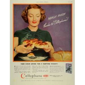  1936 Ad Du Pont Cellophane Woman Baking Fresh Rolls 