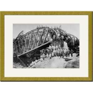 Gold Framed/Matted Print 17x23, German Sappers and Engineers Rebuild 