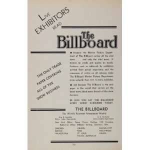  1936 Ad The Billboard Trade Paper Movies Show Business 