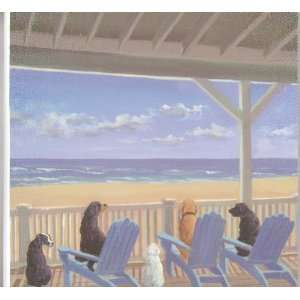  Beach Wall Plaque Motiff Dogs on Porch  9X9: Home 