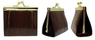 Genuine Eel skin Leather Triangle Snap Coin Purse Wallet Case Holder 