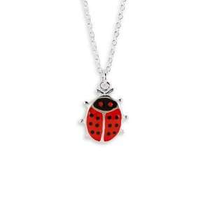  Red Black Enamel 925 Silver Lady Bug Pendant Necklace 