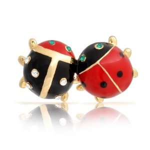   Jewelry Gold Plated Insect Bug Couple Crystal Ladybug Brooch Lapel Pin