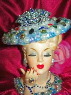 Sparkling NAPCO JEWELED LADY HEAD VASE Crystal Custom Doll Headvase 