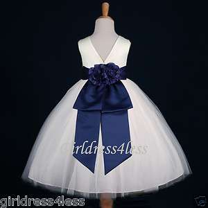 IVORY/NAVY BLUE JR. BRIDESMAID PARTY FLOWER GIRL DRESS 12 18M 2/2T 4 6 