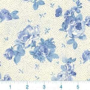  45 Wide Aunt Beas Rose Floral Blue Fabric By The Yard 