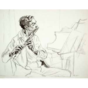 1968 Print Thomas Hart Benton Portrait Flute Player Sheet 