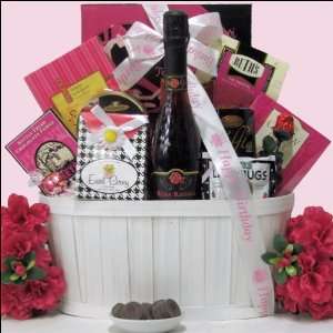 Sweet & Trendy Rosa Regale: Birthday Gourmet & Wine Gift Basket 