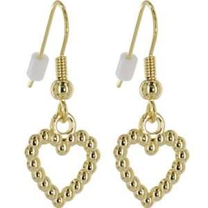  Gold Toned STUDDED HOLLOW HEART Dangle Earrings: Jewelry