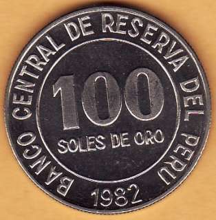 1982 , 100 SOLES DE ORO COIN PERU UNC  
