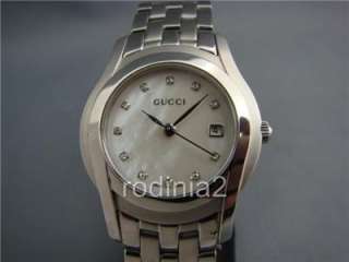 Ladies Gucci 5500L White Shell/Crystals Dial & SS Band  